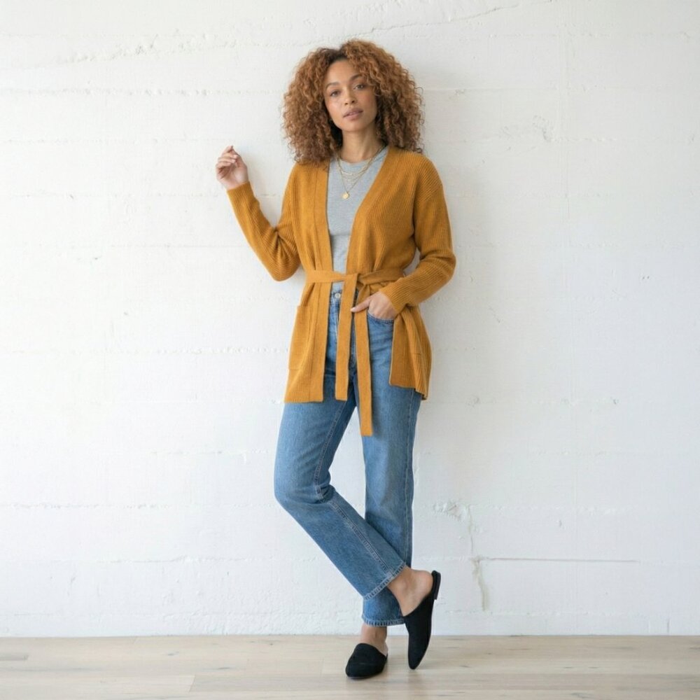 Organic Ribbed Wrap Cardigan - Picture 3 of 5